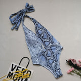 Blue Halter Snake Print 1pc