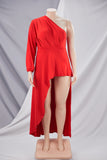 Red high-low blouse